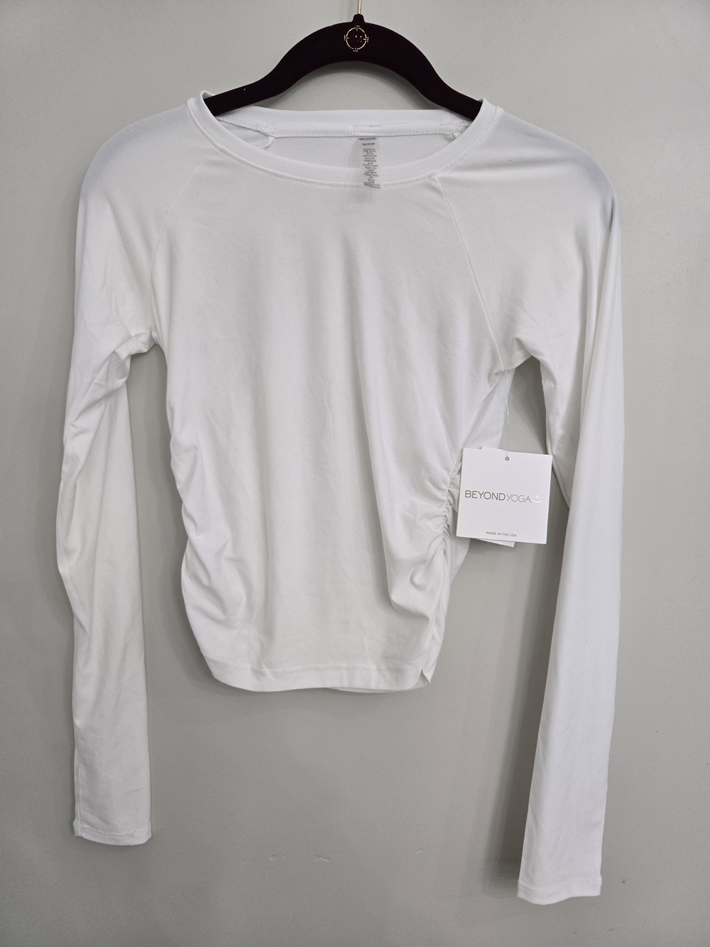 Beyond Yoga White Featherweight Your Fit Long Sleeve Side-Ruched Tee XS